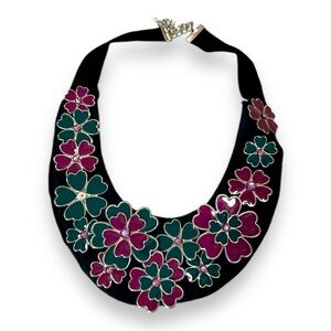 Vintage purple and blue flower collar choker necklace